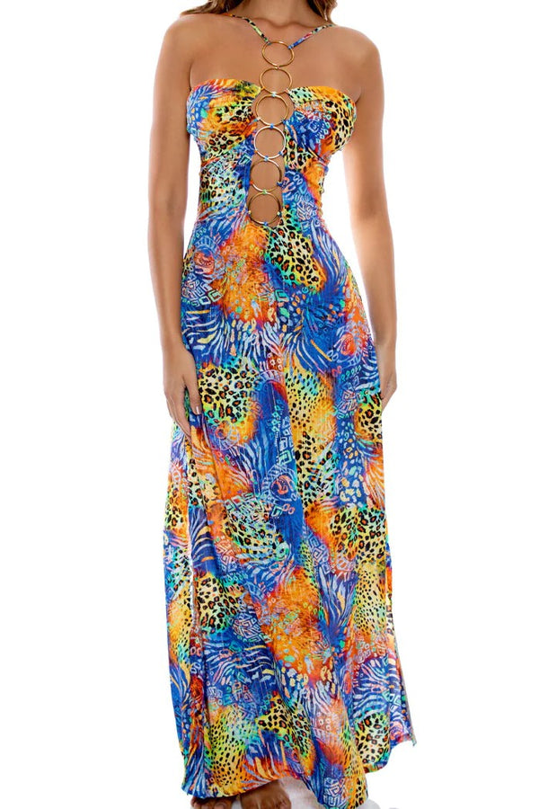 Luli Fama Isla Salvaje Halter Ring Long Dress